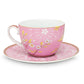 Floral Cappuccino Cup & Saucer Early Bird Pink