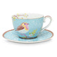 Floral Cappuccino Cup & Saucer Early Bird Blue